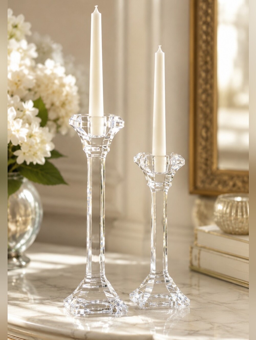 Vintage Villeroy & Boch Lead Crystal Candlesticks Pair Clear Crystal Candle Hold